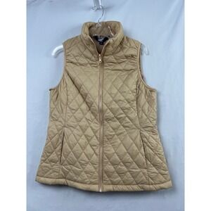 Lands End Quilted Puffer Vest Womens Medium Tan Excellent Full Zip Mock Neck